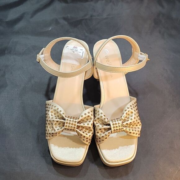 BRAND NEW WELLSFOUNTN RHINESTONE BOWNOT BLOCK HEEL OPEN-TOE SANDAL G1 - Picture 2 of 15